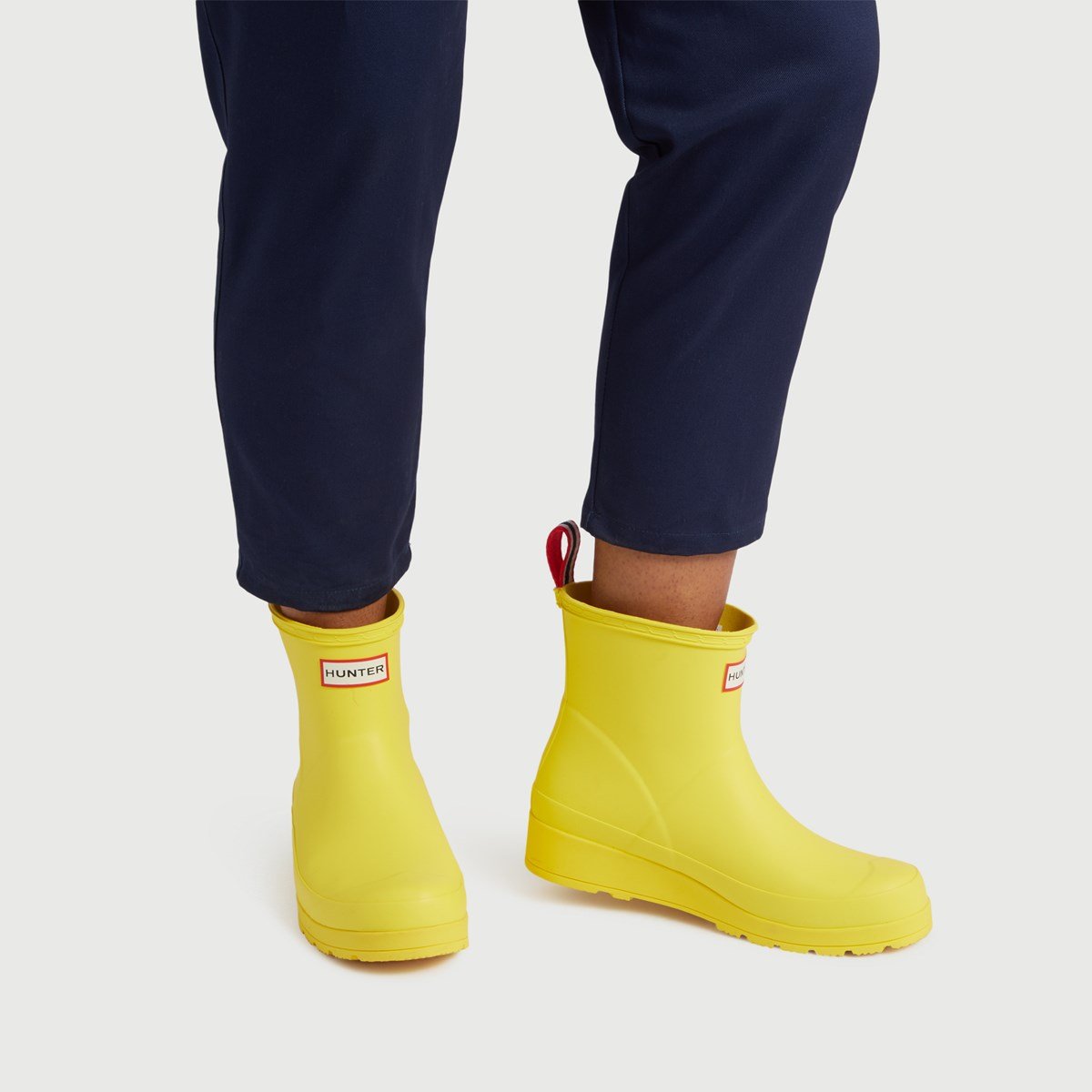 short yellow hunter rain boots