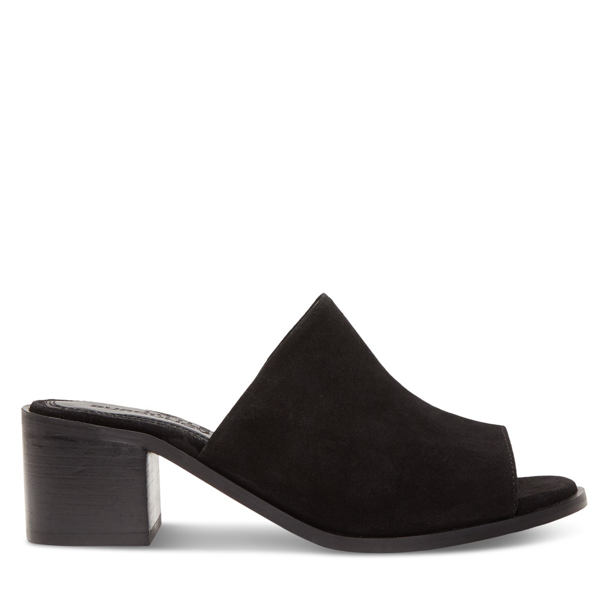 womens black heeled mules