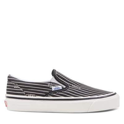 black and white striped slip on vans