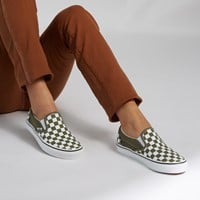 olive green checkered slip on vans