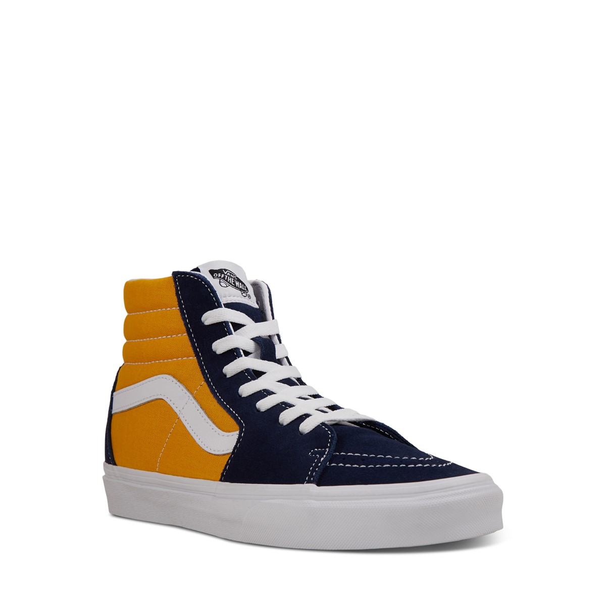 yellow and blue high top vans