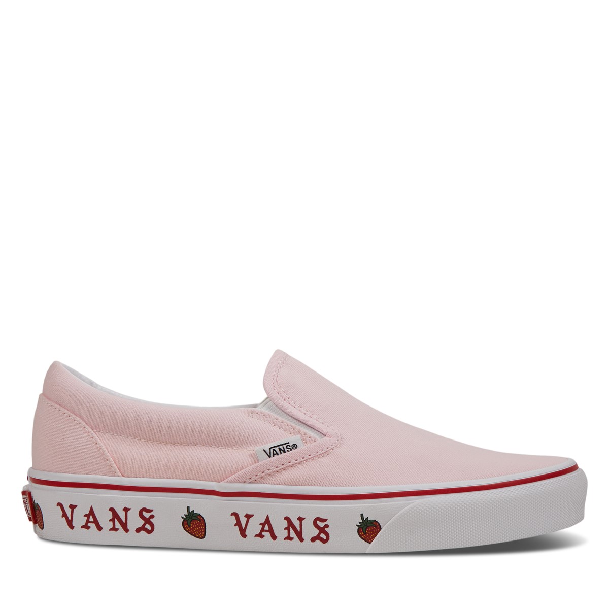 Women's Strawberry Themed Classic Slip-On Sneakers in Pink
