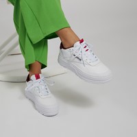 Women's Club C Double GEO Platform Sneakers in White/Red