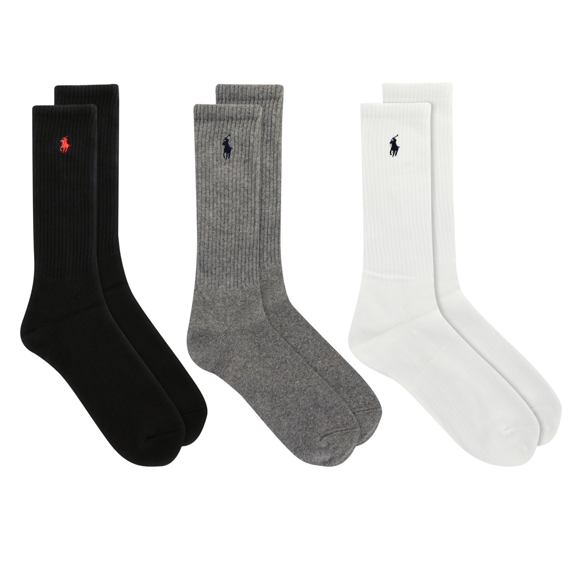 Three Pack Big & Tall Classic Sport Crew Socks in White/Black/Grey