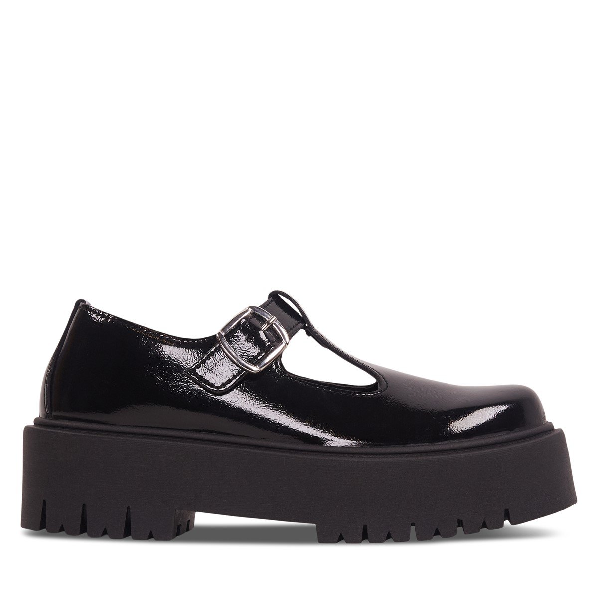 Women's Mary-Jane Platform Shoes in Patent Black