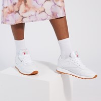 Women's Classic Leather Sneakers in White/Grey Alternate View