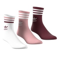 Women's Three Pack Mid Cut Crew Socks in White/Pink/Red