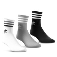 Three Pack Mid-Cut Crew Socks in Black/White/Grey