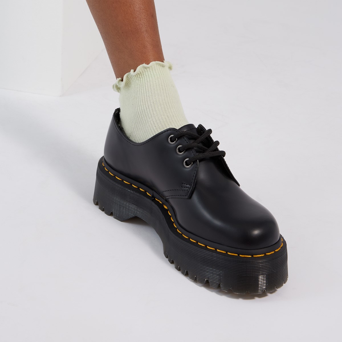 NIB Dr. Martens 1461 QUAD PLATFORM SHOES BLACK SMOOTH LEATHER