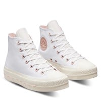 Chuck Taylor All Star Crafted Canvas Lift Platform Hi Sneakers in White/Pink