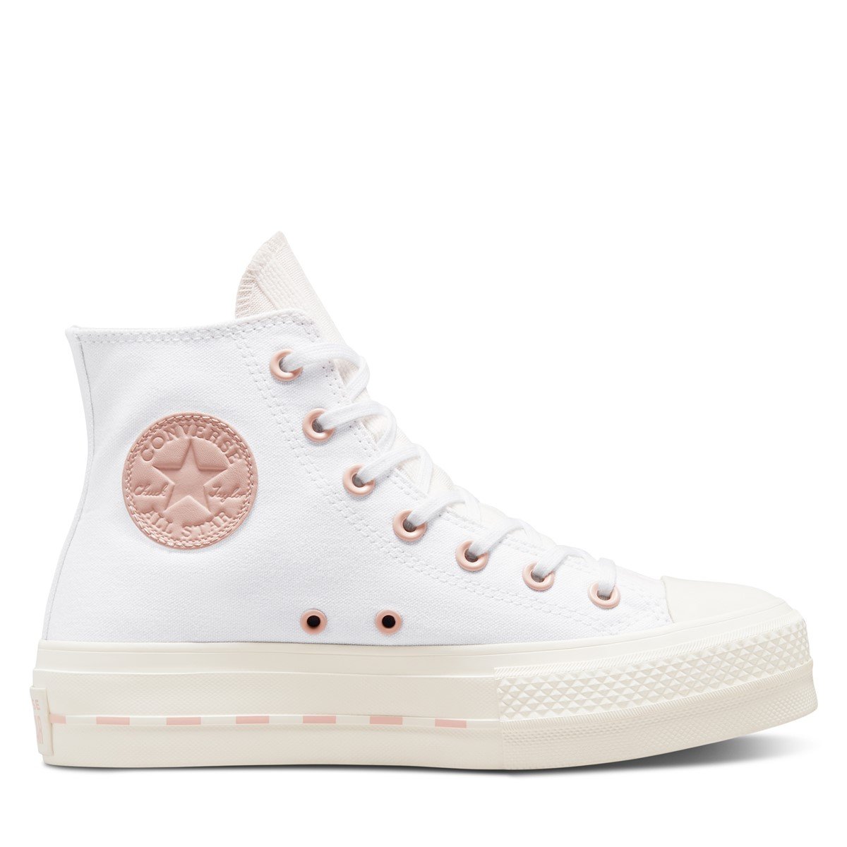 Women's Chuck Taylor All Star Crafted Canvas Lift Platform Hi Sneakers in White/Pink