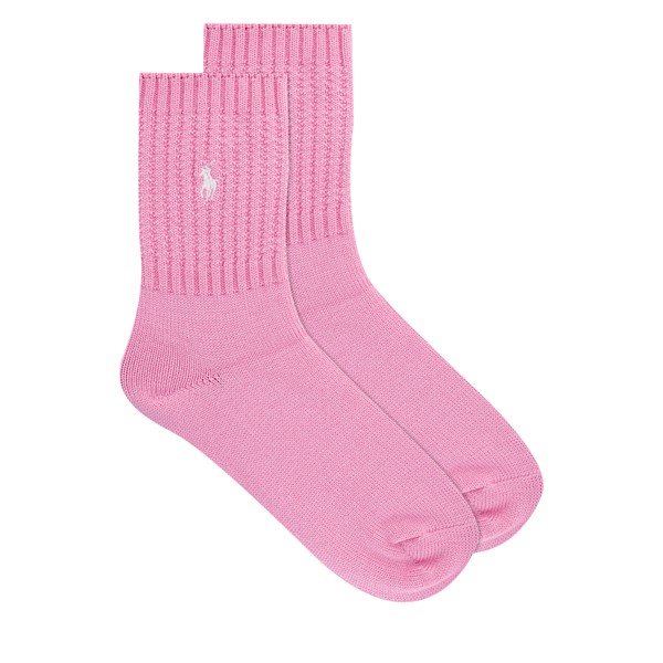 Women's Embroidered Pony Cozy Crew Socks in Pink