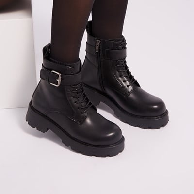 Women's Cosmo 2.0 Buckled Lace-Up Boots in Black Alternate View