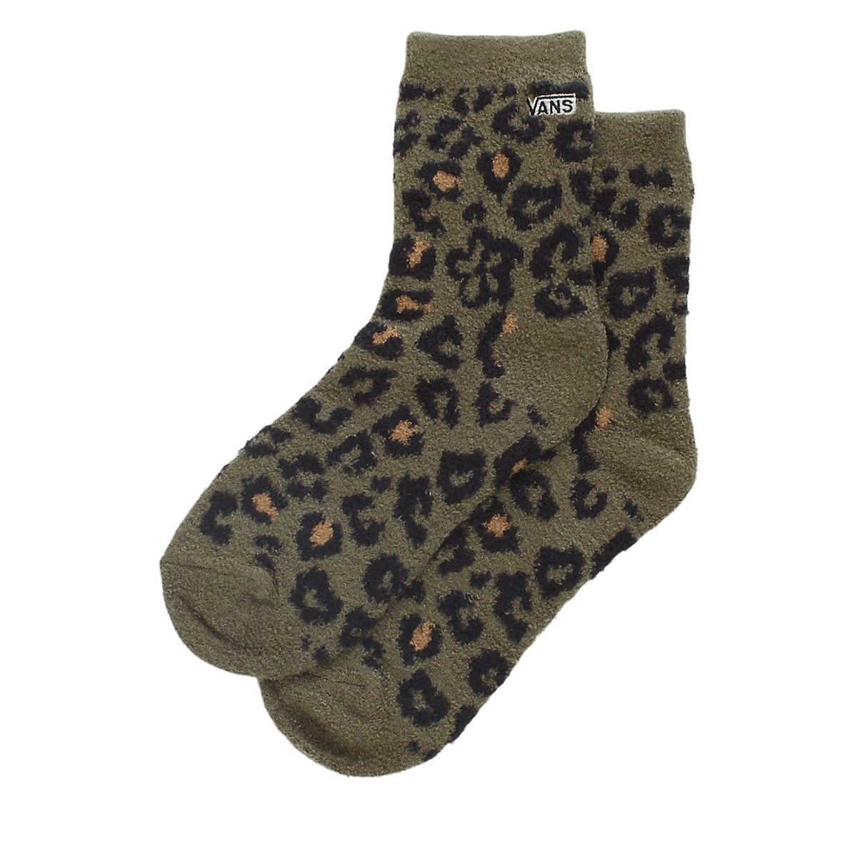 Women's Leopard Print Fuzzy Crew Socks in Green | Little Burgundy