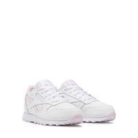 Little Kids' Classic Leather Sneakers in White/Pink Alternate View