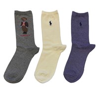 Women's Three Pack Fair Isle Bear Crew Socks in Grey/Yellow/Purple