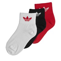 Kids' Three Pack Mid-Ankle Socks in White/Black/Red