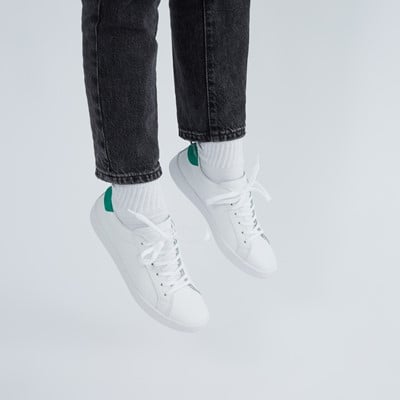 Women's Ace Leather Sneakers in White/Green Alternate View