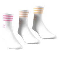 Three Pack Mid-Cut Crew Socks in White/Pink/Yellow