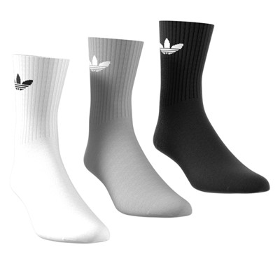 3 Pack Cushioned Trefoil Crew Socks in White/Grey/Black