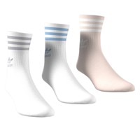 Three Pack Mid-Cut Crew Socks in White/Blue/Pink/Grey