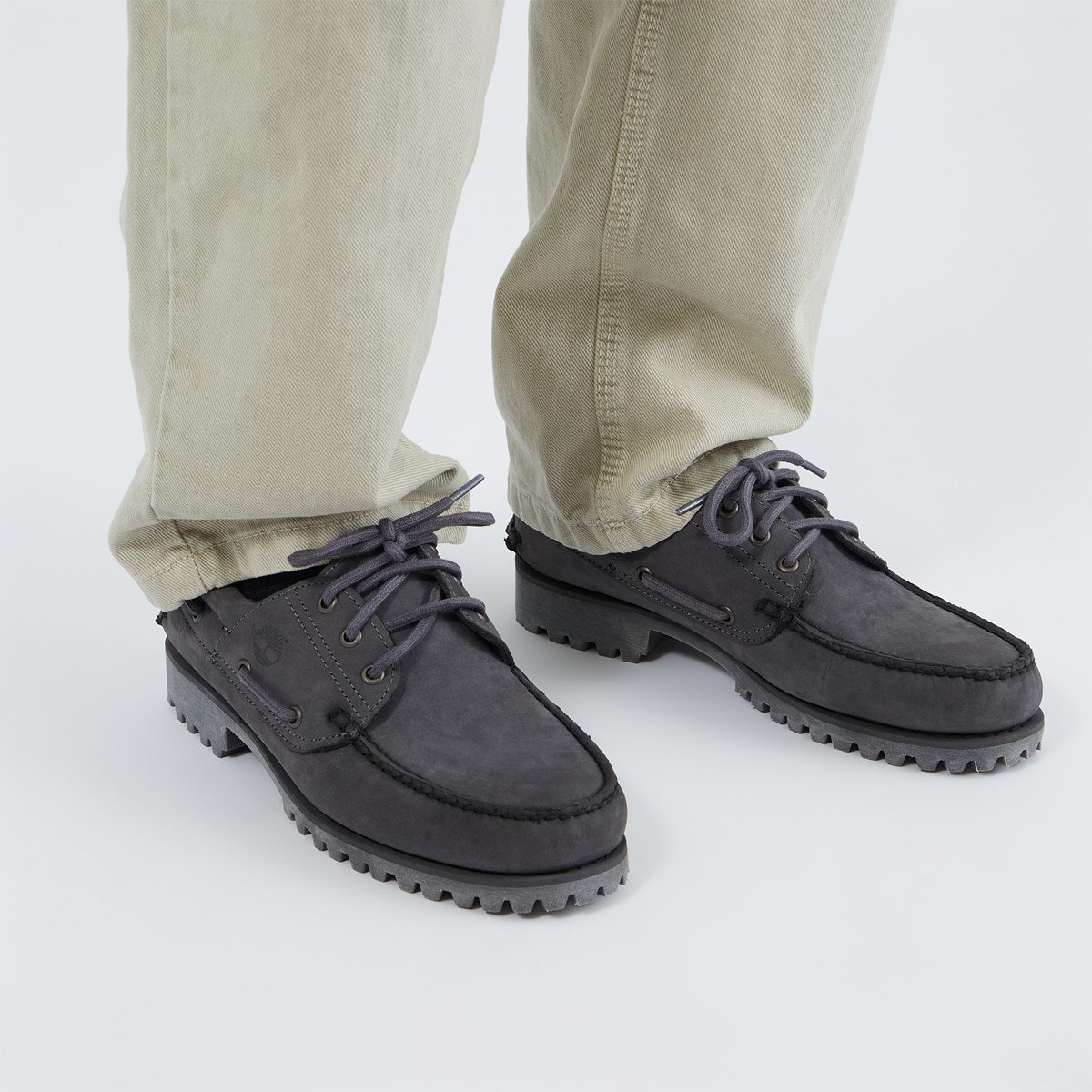 Men's 3-Eye Lug Handsewn Boat Shoes in Dark Grey | Little Burgundy