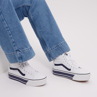 Women's Sport Stripes SK8-Hi Tapered Platform Sneakers in White/Blue Alternate View