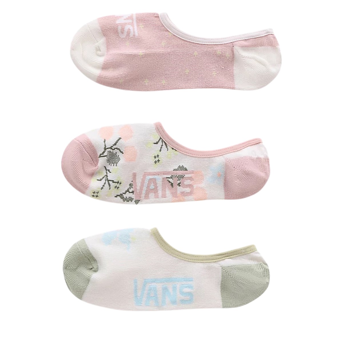 Three Pack Micro Ditsy Canoodle Socks in White/Pink/Green