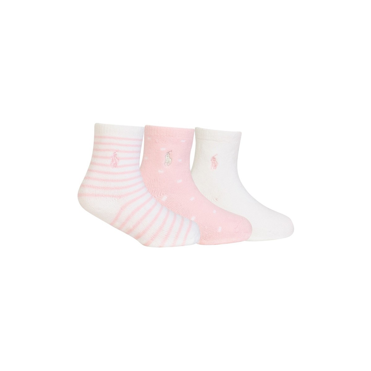 Baby's Three Pack Classic Crew Socks in Pink/White