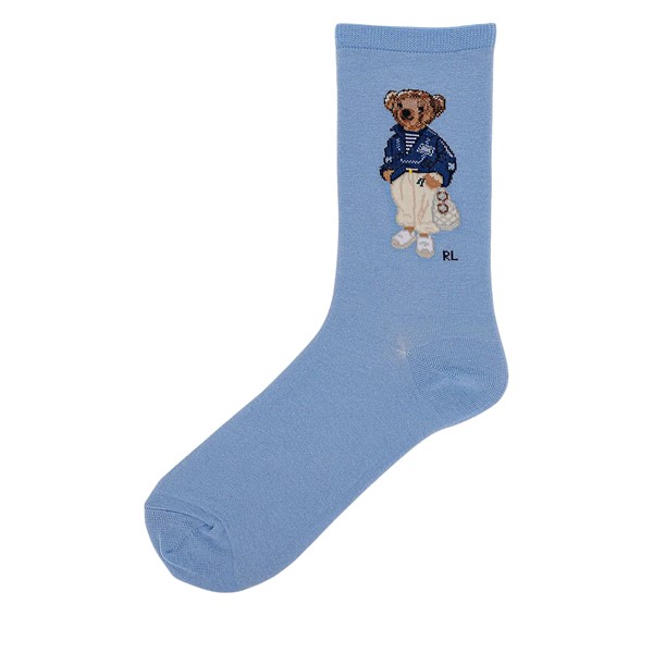 Mediterranean Bear Crew Socks in Blue