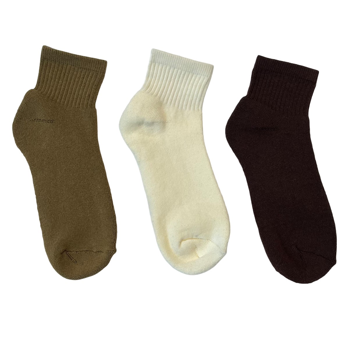 Three Pack Crew Socks in Brown/Green/Beige