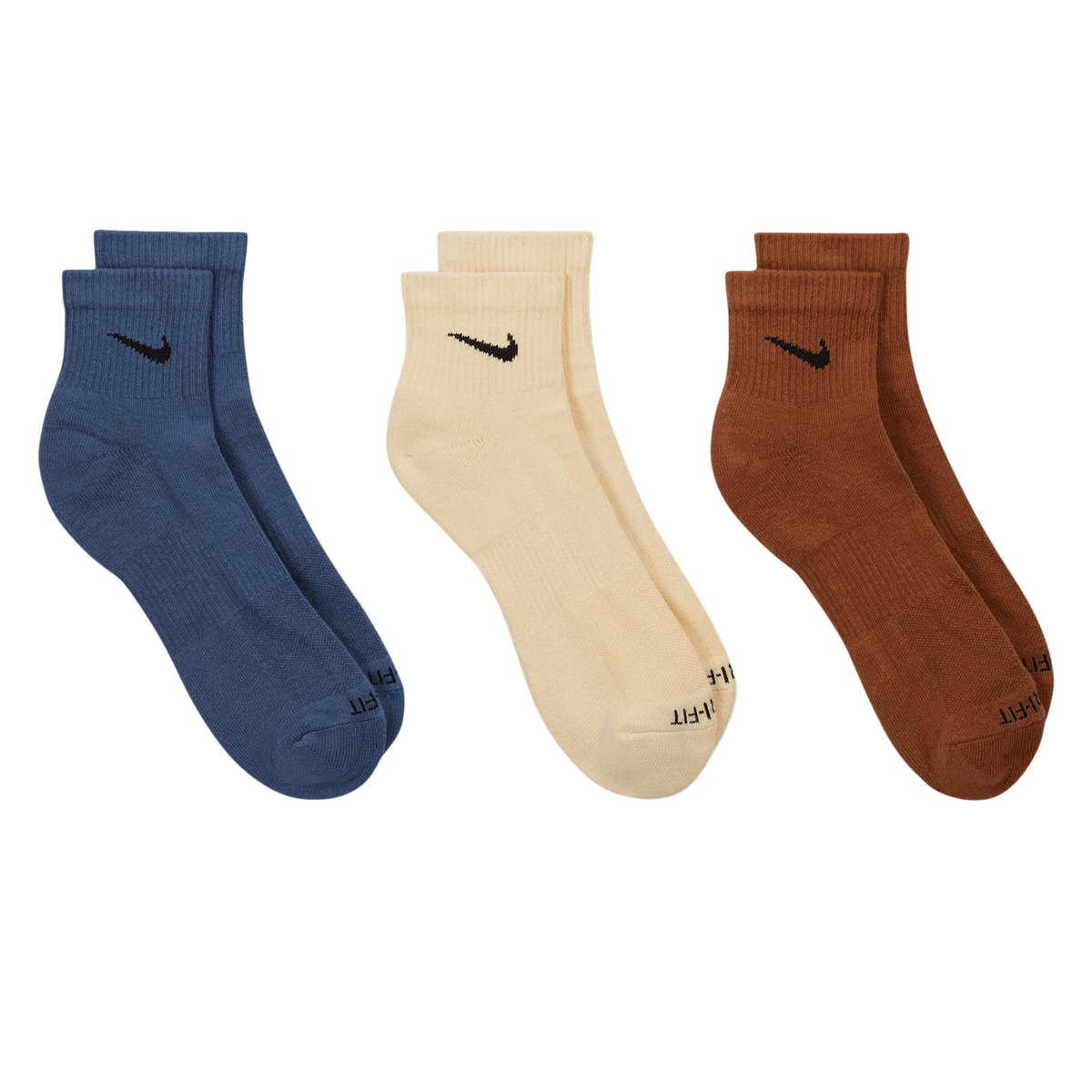 Paquet de trois paires de chaussettes à la cheville Everyday Plus Cushioned bleues, beiges et brunes