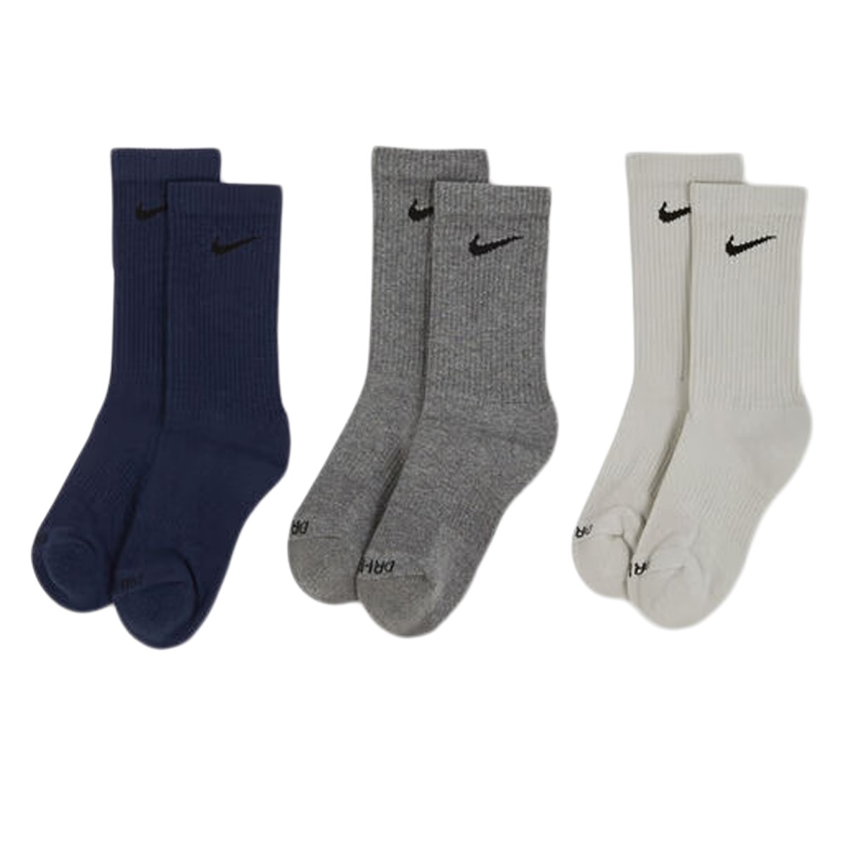 Paquet de trois paires de chaussettes mi-mollet Everyday Plus Cushioned grises et bleu marine