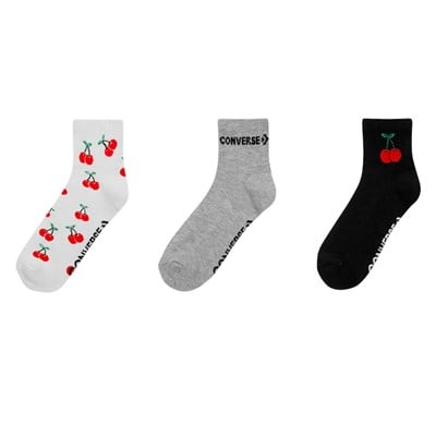 Three-Pack Cherry Quarter Crew Socks in Egret/Red/Black/Grey