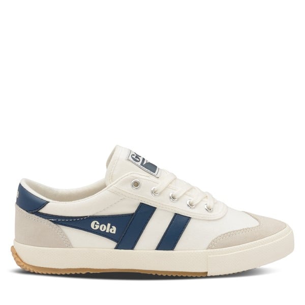 Gola Women's Badminton Plimsoll Sneakers in Off-White/Blue in White Marine, Size 7, Canvas
