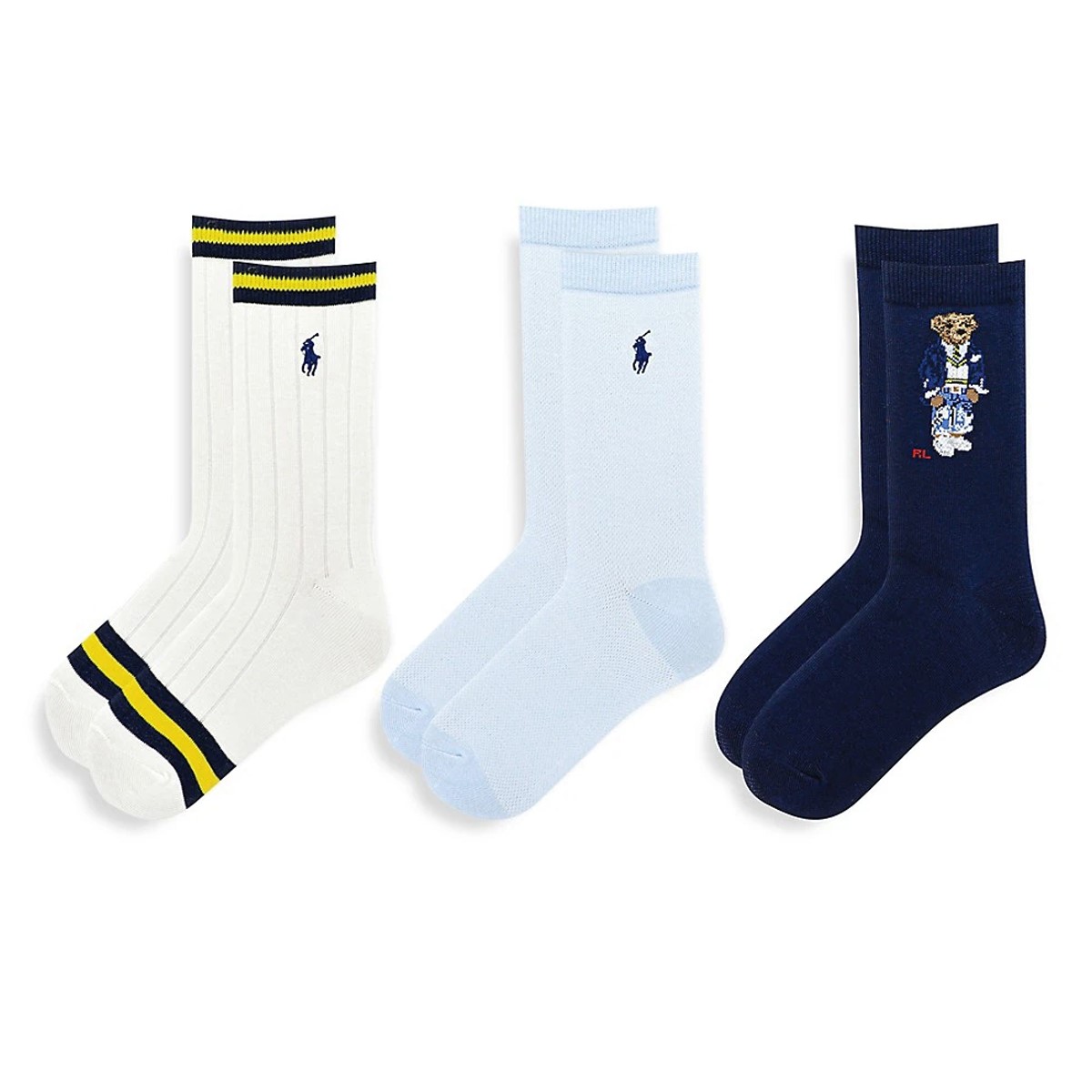 Paquet de 3 paires de chaussettes Cricket Bear blanches et bleues pour femmes