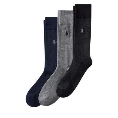 Paquet de 3 paires de chaussettes mi-mollet à motifs classiques grises, bleu marine et noires pour hommes