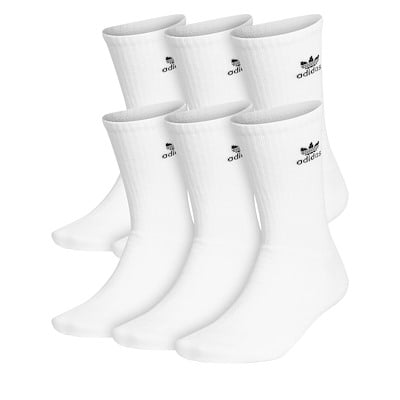 Six Pack Cushioned Trefoil Crew Socks in White