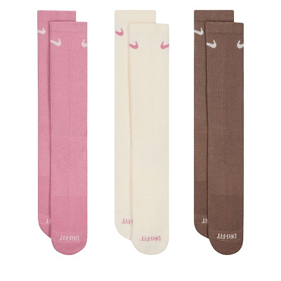 Main view of Everyday Cushion Crew Socks in Pink/Cream/Brown