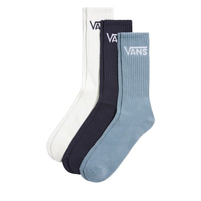 3-Pair Classic Crew Socks in White/Navy Blue/Blue