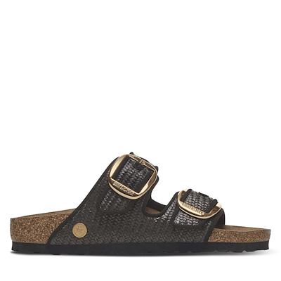 Main view of Women's Arizona Buckle Sandals in Black Raffia