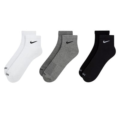 Nike Everyday Plus Cushioned Ankle Socks 3 Pack Black White Grey Large