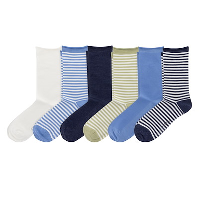 Paquet de 6 paires de chaussettes mi-mollet rayées pour femmes