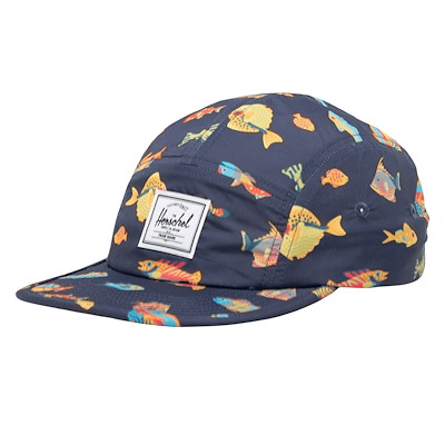 Main view of Kids Beach UV Something Fishy Cap in Navy Blue
