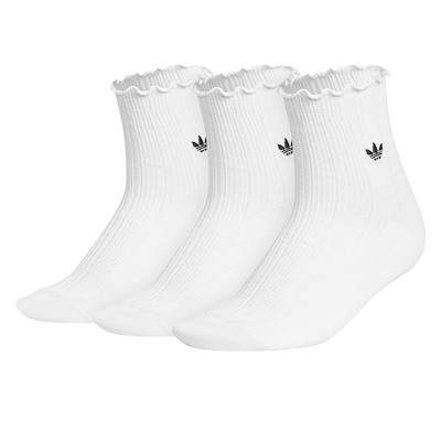 Three Pack Originals Ruffle Quarter Socks in White/Black