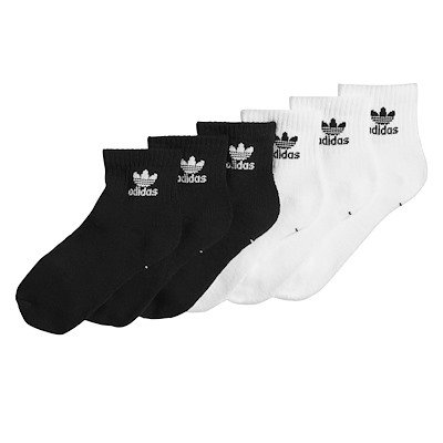 Paquet de 6 paires de chaussettes mi-mollet Original Trefoil blanches et noires pour enfants