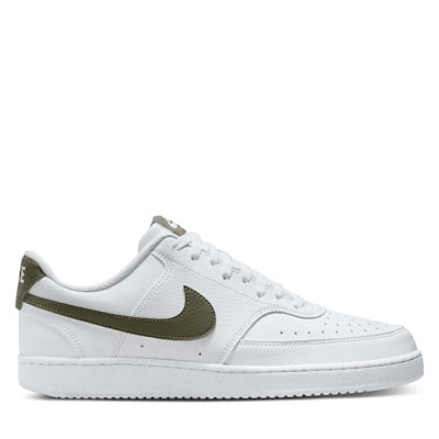Men's Court Vision Low Sneakers in White/Khaki Green