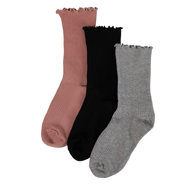 Ruffled Crew Socks in Grey/Pink/Black
