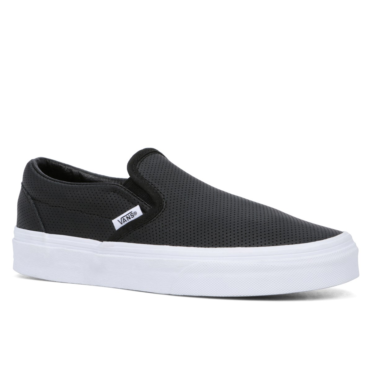Perforated Leather Slip-Ons in Black 